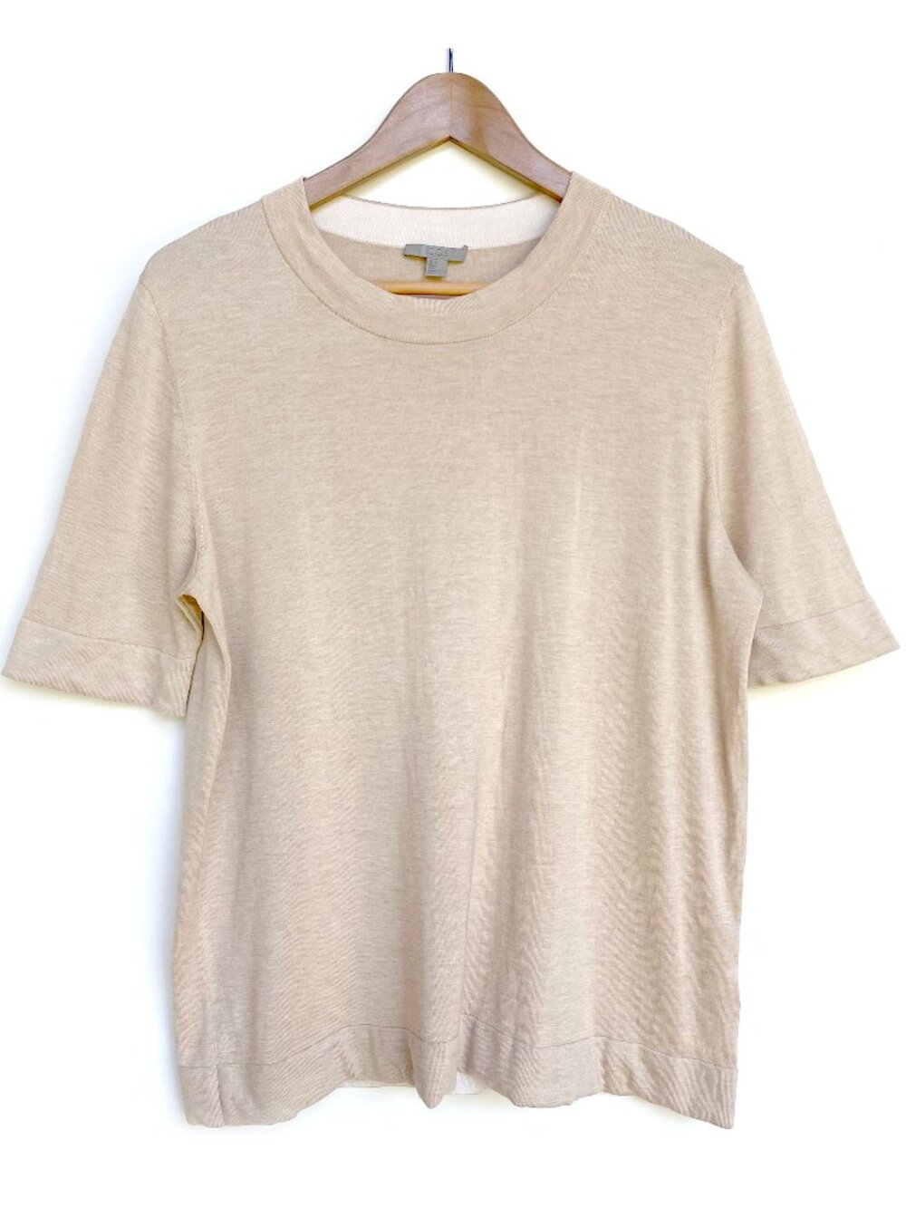 COS Knitted Silk Cotton Crew Neck Tee Beige Size L